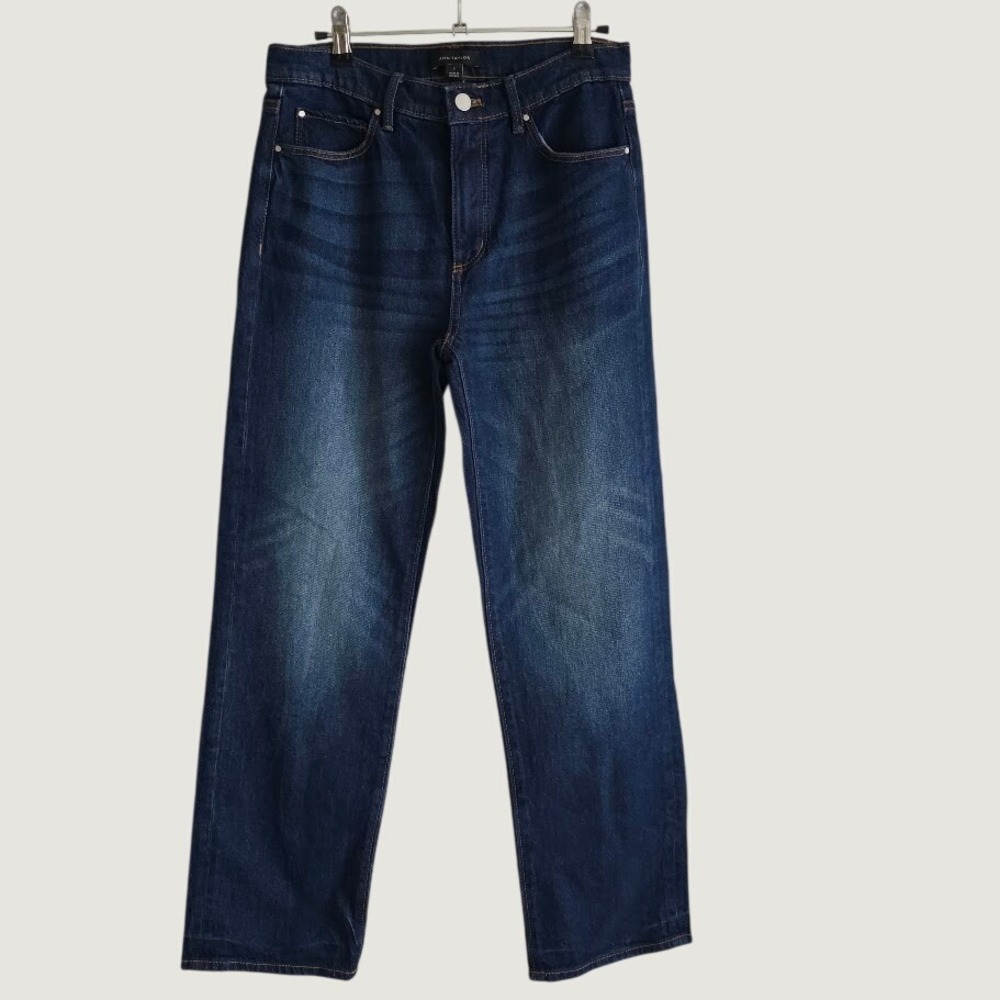 Ann Taylor Straight Leg Jeans Womens 0 Blue Excellent Mid Rise Dark Wash Stretch